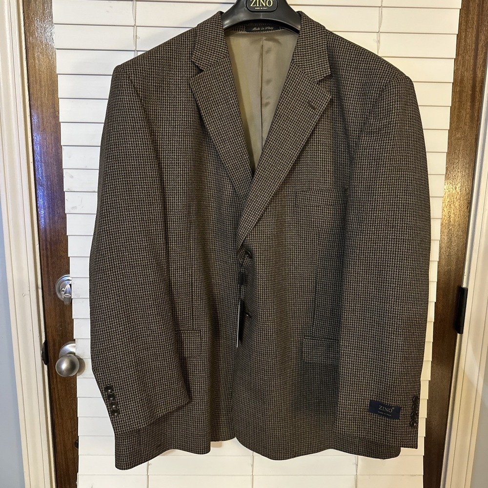 Zino Mens Houndstooth Two Button Wool Sport Coat Blazer Size 52R NEW